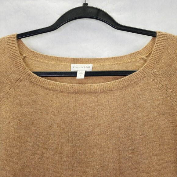 Garnet Hill Shirt Tail Cashmere Sweater Women's L Oatmeal Brown Sheer Lace Hem - Picture 5 of 15
